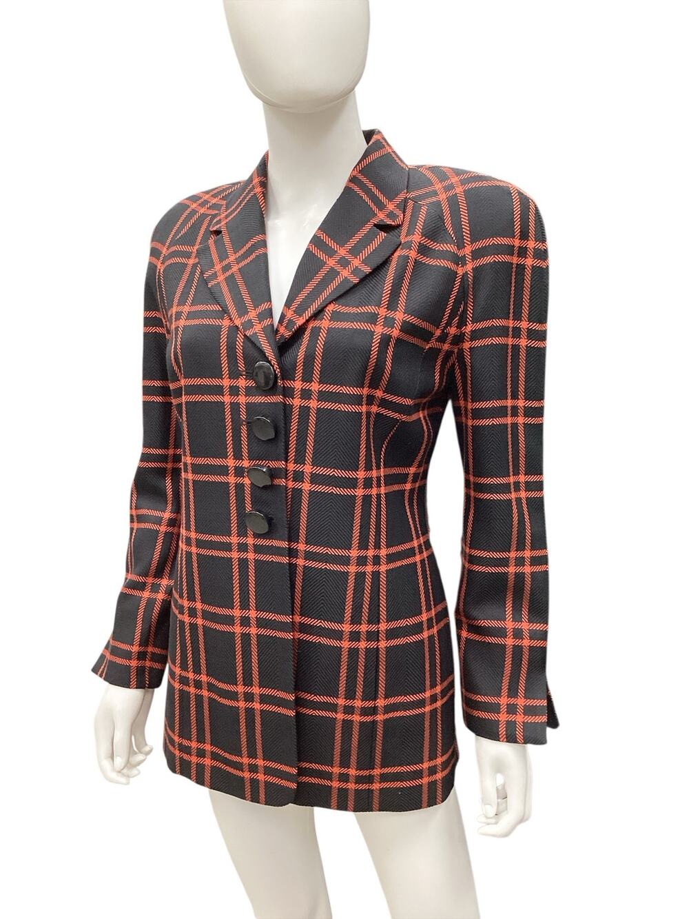 VTG Christian Dior Blazer Women’s Size 4 100% Silk Checkered Lined Black &Orange